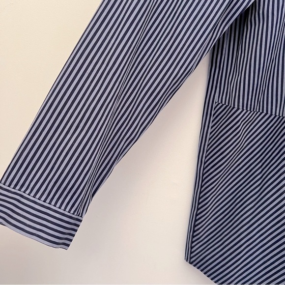Lafayette 148 Asymmetrical Stripe Button Down Contemporary Shirt Blues M - Picture 5 of 10